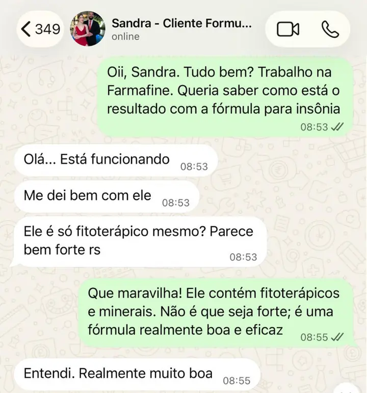 Print WhatsApp cliente Fórmula para Insônia